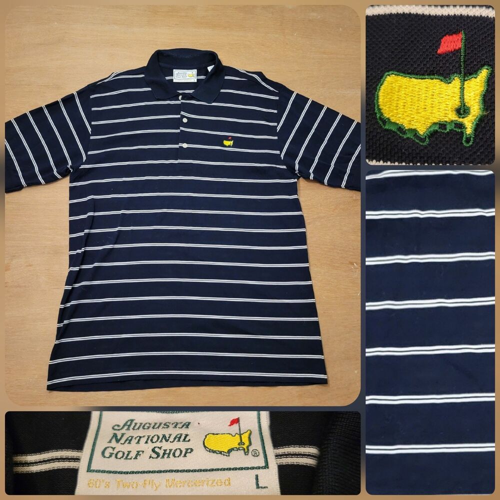 VTG The Masters Golf Polo Shirt Augusta National Shop Large Men's Black Stripe